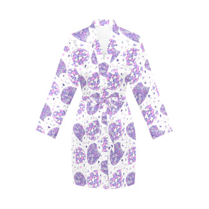 Hedgehog Pattern Print Design 05 Women's Long Sleeve Belted Night Robe