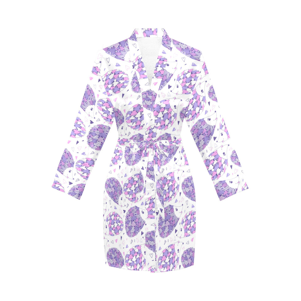 Hedgehog Pattern Print Design 05 Women's Long Sleeve Belted Night Robe