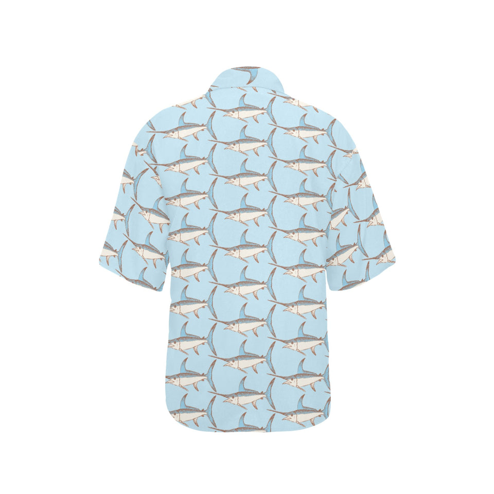 Swordfish Pattern Print Design 01 Women's All Over Print Hawaiian Shirt