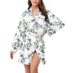 Peacock feather pattern Women's Long Sleeve Belted Night Robe