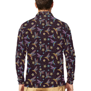 Hummingbird Pattern Print Design 04 Men's Long Sleeve Polo Shirt