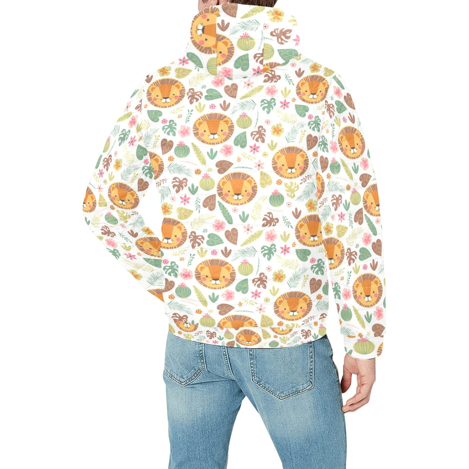 Lion Pattern Print Design 04 Men's Padded Hooded Jacket