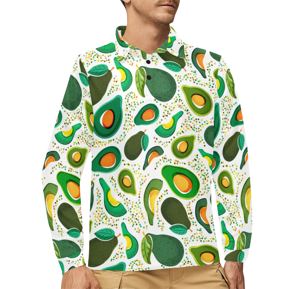 Avocado design pattern Men's Long Sleeve Polo Shirt