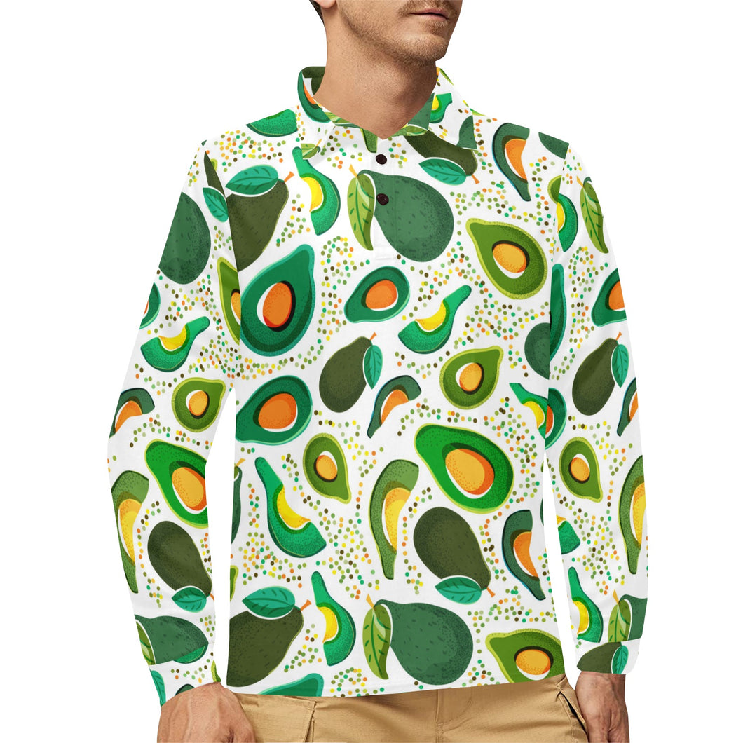 Avocado design pattern Men's Long Sleeve Polo Shirt
