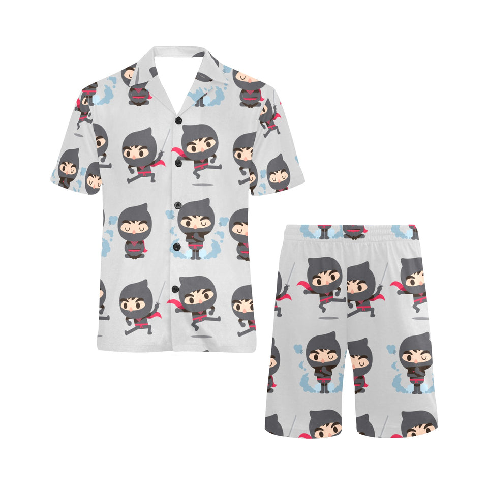 Cute ninja pattern Men's V-Neck Short Pajama Set
