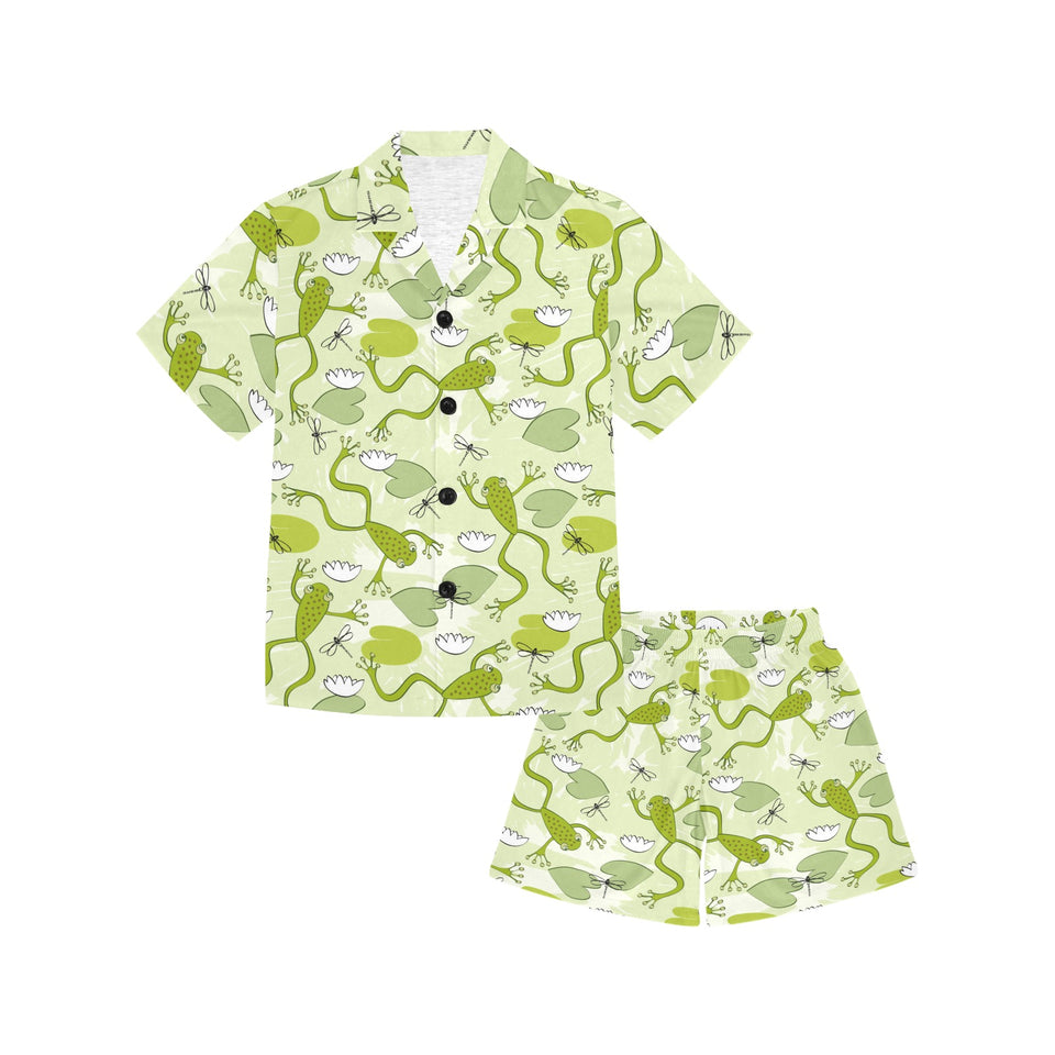 Cute frog dragonfly pattern Kids' Boys' Girls' V-Neck Short Pajama Set