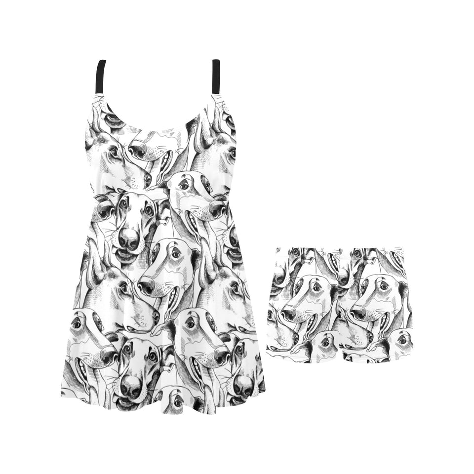 Greyhound Pattern Print Design 01 Chest Sexy Pleated Two Piece Swim Dress