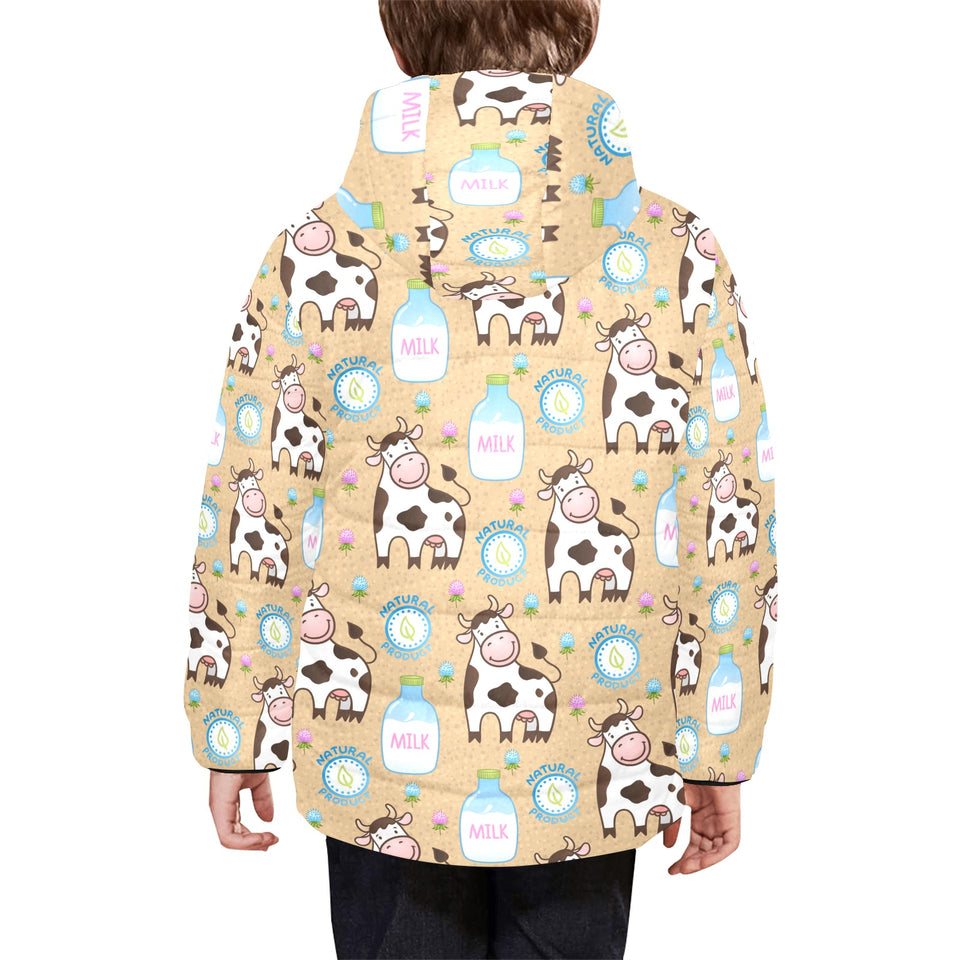 Cow bottle of milk pattern Kids' Boys' Girls' Padded Hooded Jacket