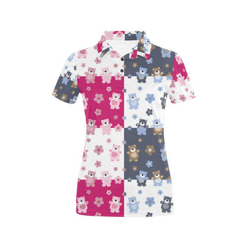 Teddy Bear Pattern Print Design 03 Women's All Over Print Polo Shirt