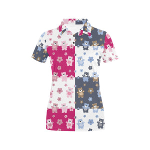 Teddy Bear Pattern Print Design 03 Women's All Over Print Polo Shirt