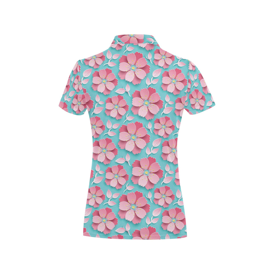 3D sakura cherry blossom pattern Women's All Over Print Polo Shirt