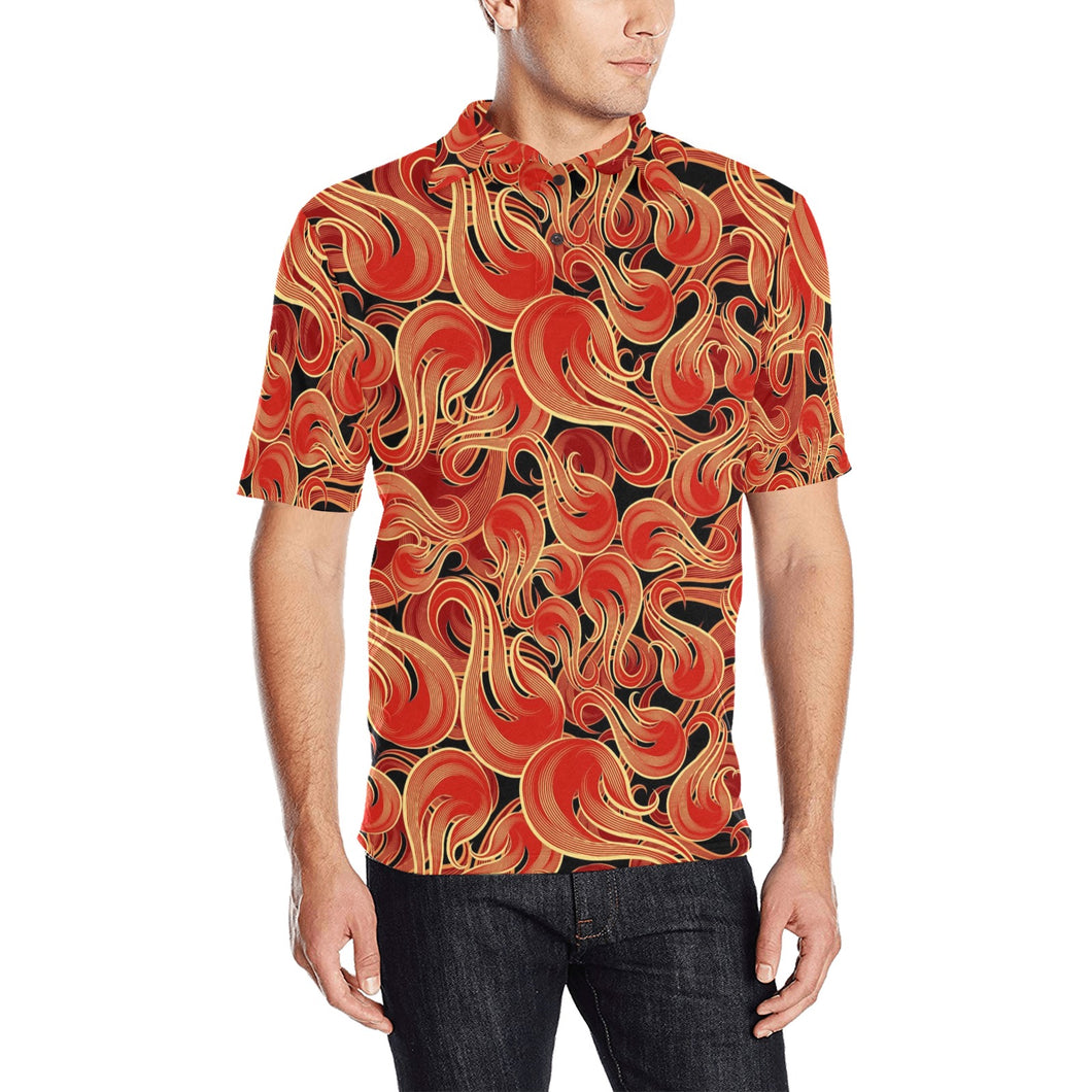 Fire flame pattern Men's All Over Print Polo Shirt