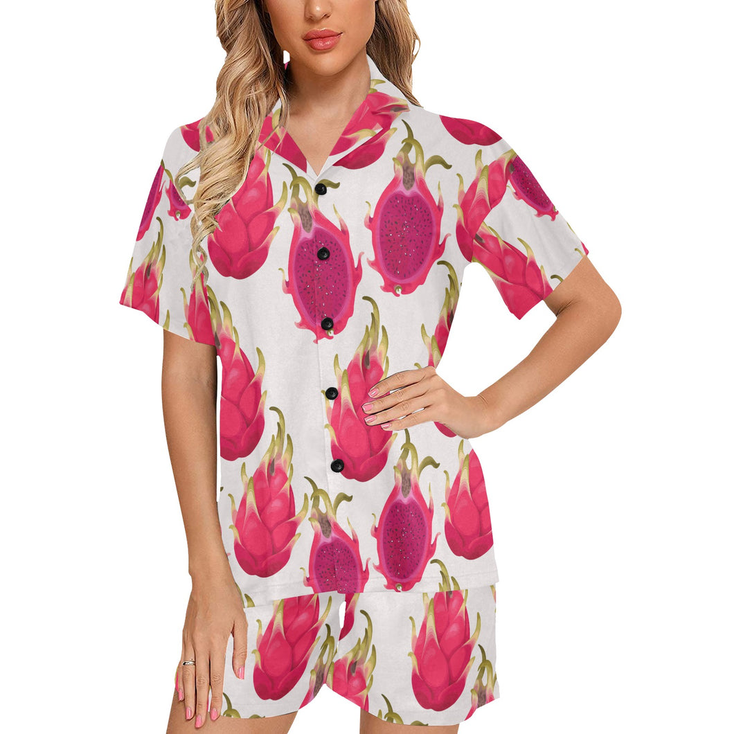 dragon fruits design pattern Women's V-Neck Short Pajama Set