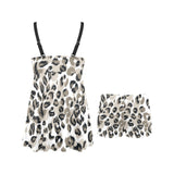 Leopard skin print pattern Chest Sexy Pleated Two Piece Swim Dress