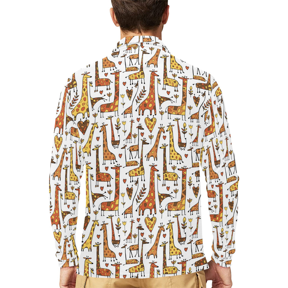 Giraffe Pattern Print Design 04 Men's Long Sleeve Polo Shirt