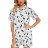Swallow Pattern Print Design 04 Women's V-Neck Short Pajama Set