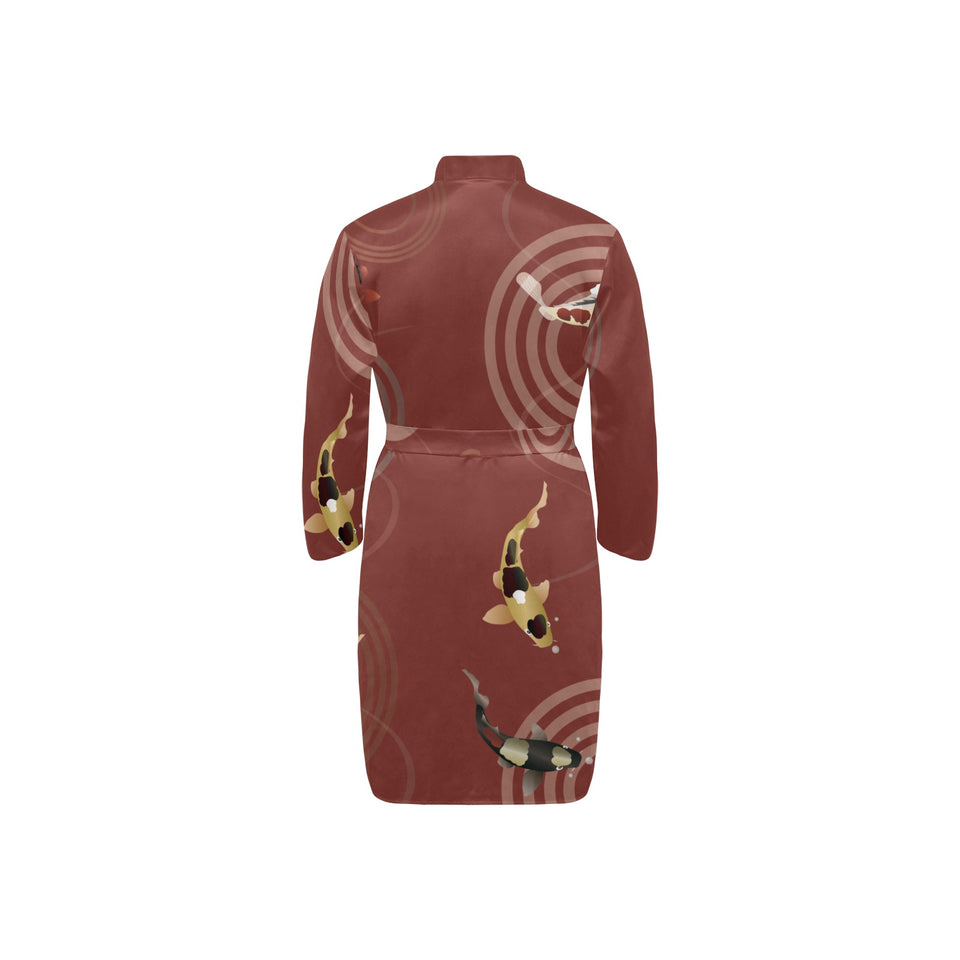 Koi Fish Carp Fish red background Men's Long Sleeve Belted Night Robe