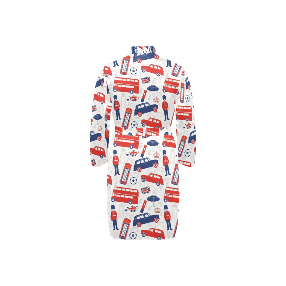 British Pattern Print Design 03 Men's Long Sleeve Belted Night Robe