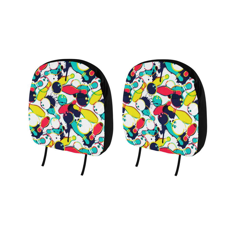 watercolor bowling ball pins Car Headrest Cover