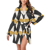 French fries dark background Women's Long Sleeve Belted Night Robe
