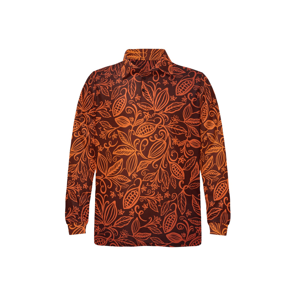 cacao beans tribal polynesian pattern Men's Long Sleeve Polo Shirt