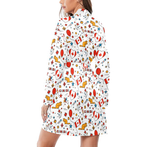 Canada Pattern Print Design 03 Women's Long Sleeve Belted Night Robe