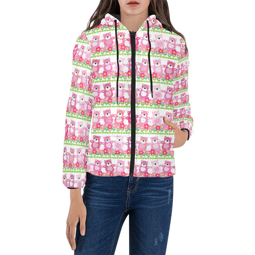 Teddy Bear Pattern Print Design 04 Women's Padded Hooded Jacket
