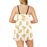 Sandwich Pattern Print Design 01 Chest Sexy Pleated Two Piece Swim Dress