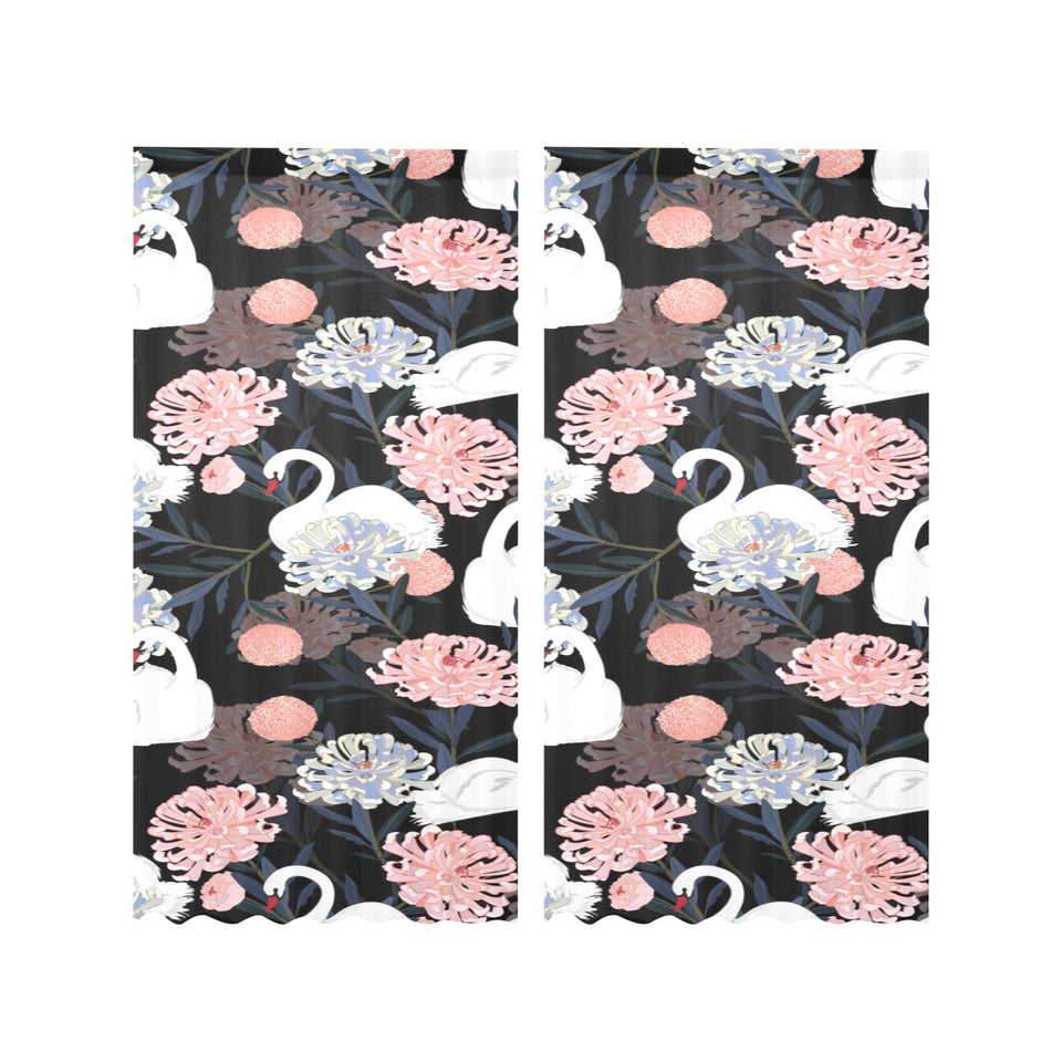 white swan blooming flower pattern Gauze Curtain