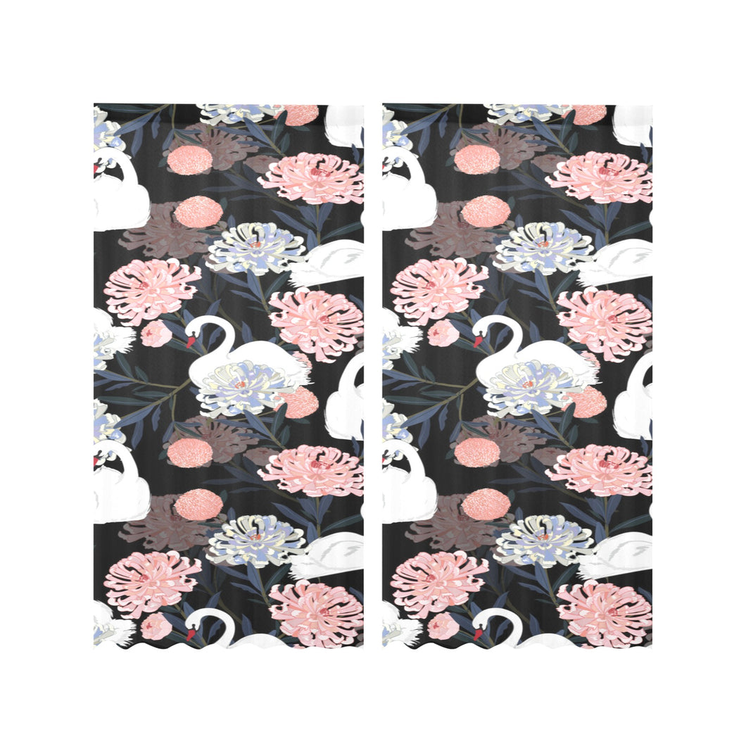 white swan blooming flower pattern Gauze Curtain