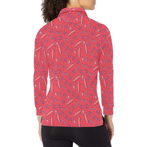 Skate Board Pattern Print Design 01 Women's Long Sleeve Polo Shirt