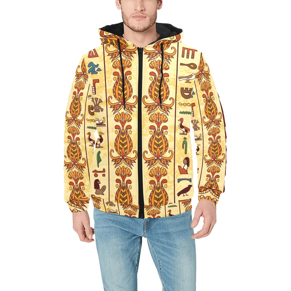 Egypt Hieroglyphics Pattern Print Design 04 Men's Padded Hooded Jacket