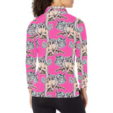 Chameleon lizard pattern pink background Women's Long Sleeve Polo Shirt