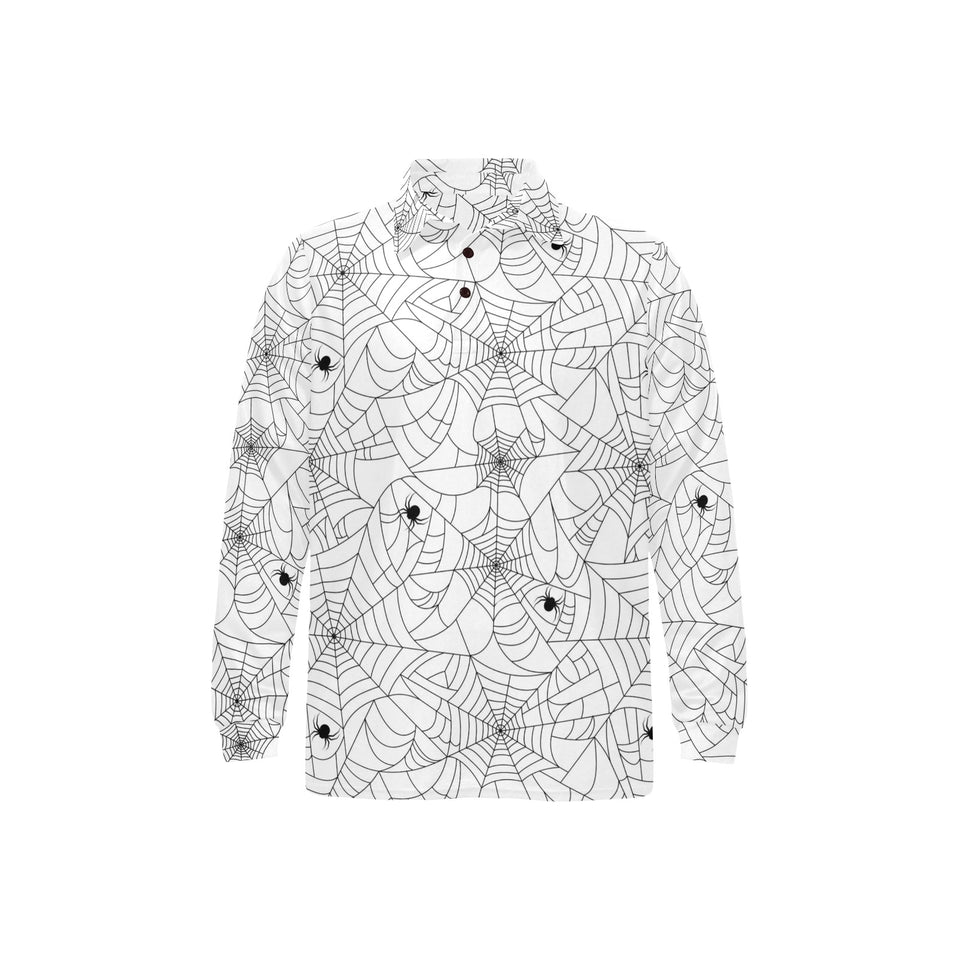Spider web cobweb pattern white background Men's Long Sleeve Polo Shirt