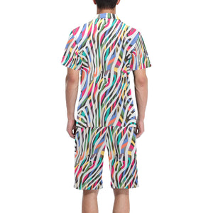 Colorful zebra skin pattern Men's V-Neck Short Pajama Set