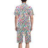 Colorful zebra skin pattern Men's V-Neck Short Pajama Set