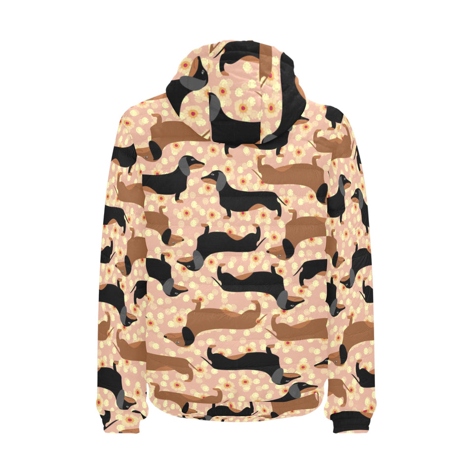 Dachshund floral background Men's Padded Hooded Jacket
