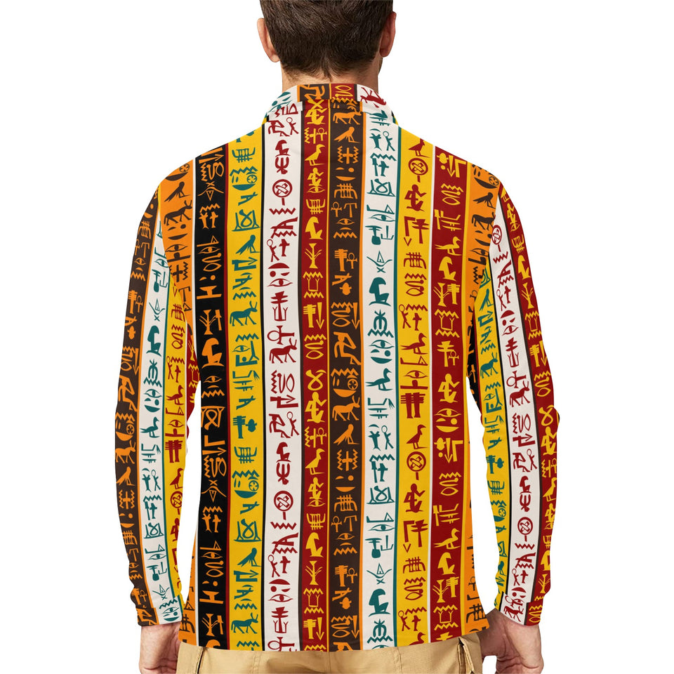 Egypt Hieroglyphics Pattern Print Design 01 Men's Long Sleeve Polo Shirt