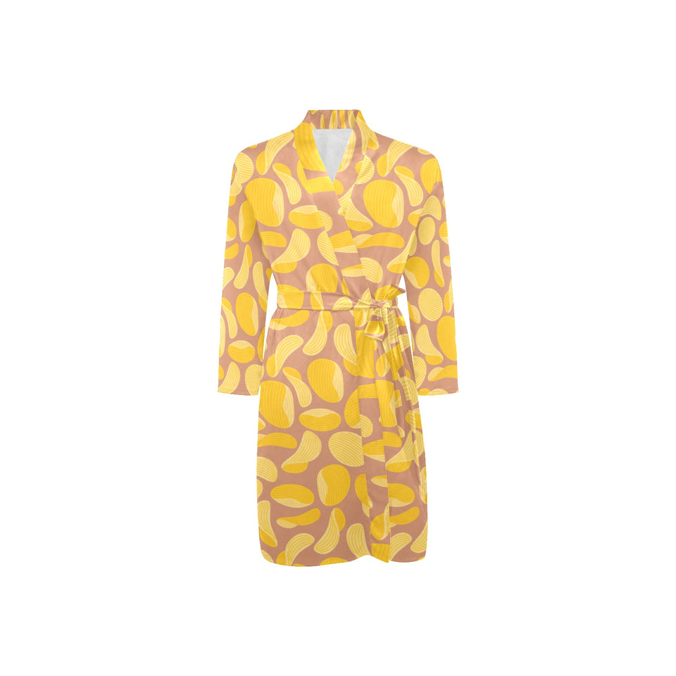 Potato Chips Pattern Print Design 01 Men's Long Sleeve Belted Night Robe