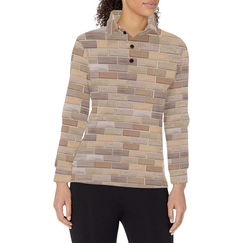 Brick Printed Pattern Print Design 01 Women's Long Sleeve Polo Shirt