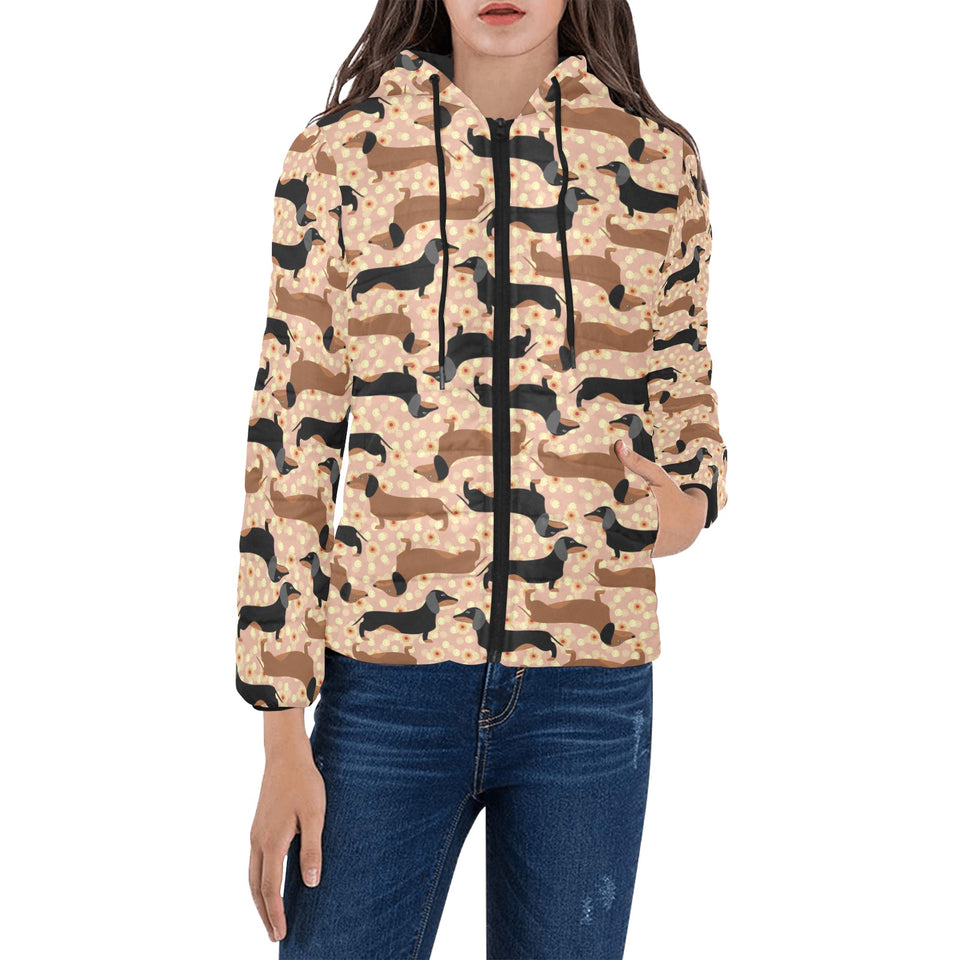 Dachshund floral background Women's Padded Hooded Jacket