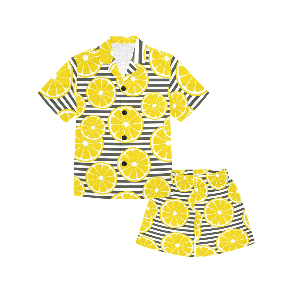 slice of lemon design pattern Kids' Boys' Girls' V-Neck Short Pajama Set