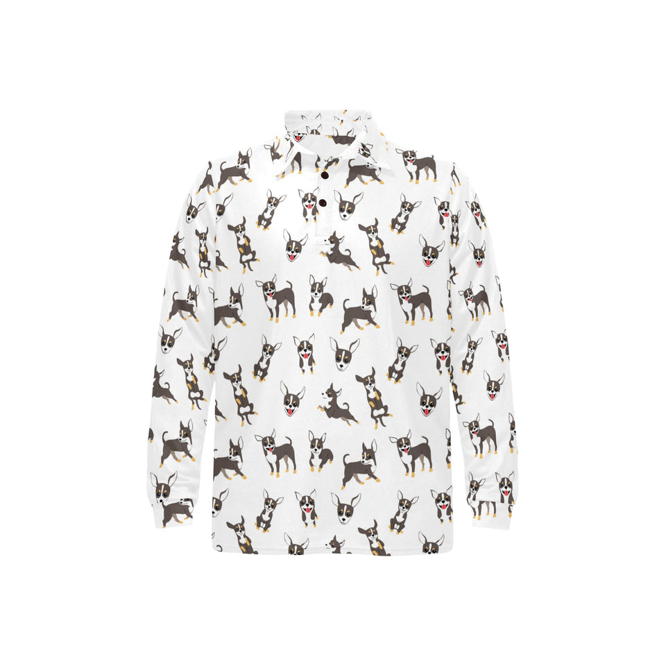 Chihuahua dog pattern Men's Long Sleeve Polo Shirt