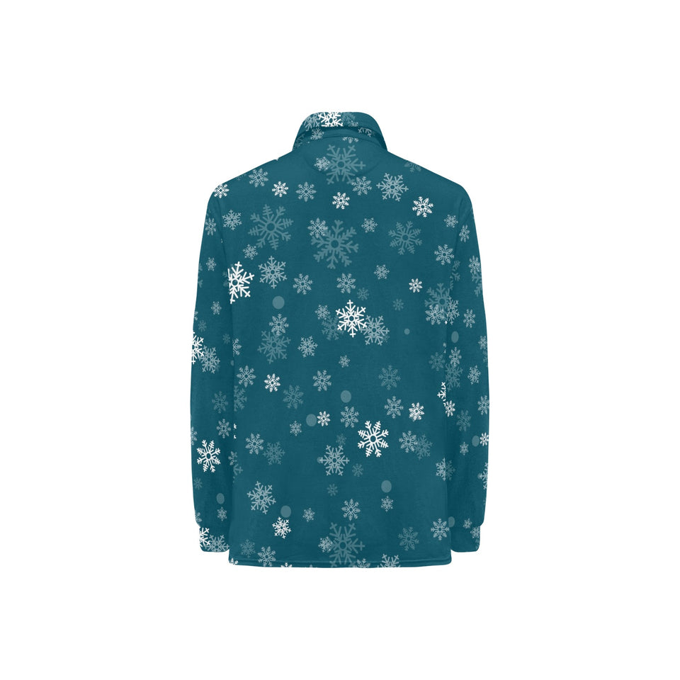 Snowflake pattern dark background Women's Long Sleeve Polo Shirt