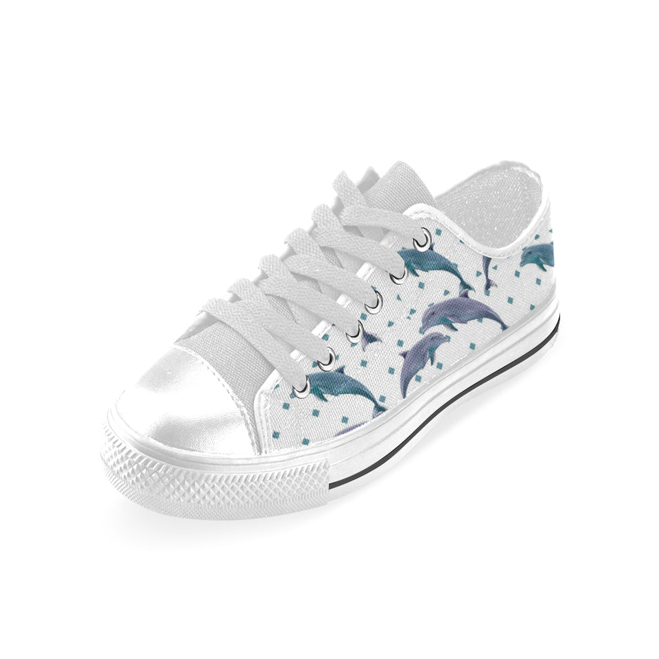 Dolphins pattern dotted background Men's Low Top Shoes White