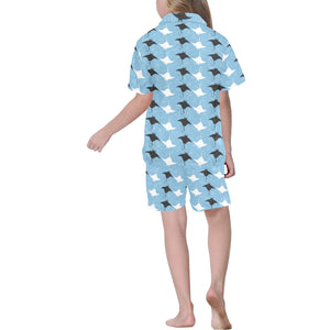 Stingray Pattern Print Design 03 Kids' Boys' Girls' V-Neck Short Pajama Set