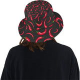 Chili peppers pattern black background Unisex Bucket Hat