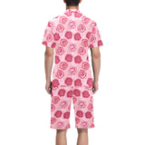 Rose Pattern Print Design 02 Men's V-Neck Short Pajama Set