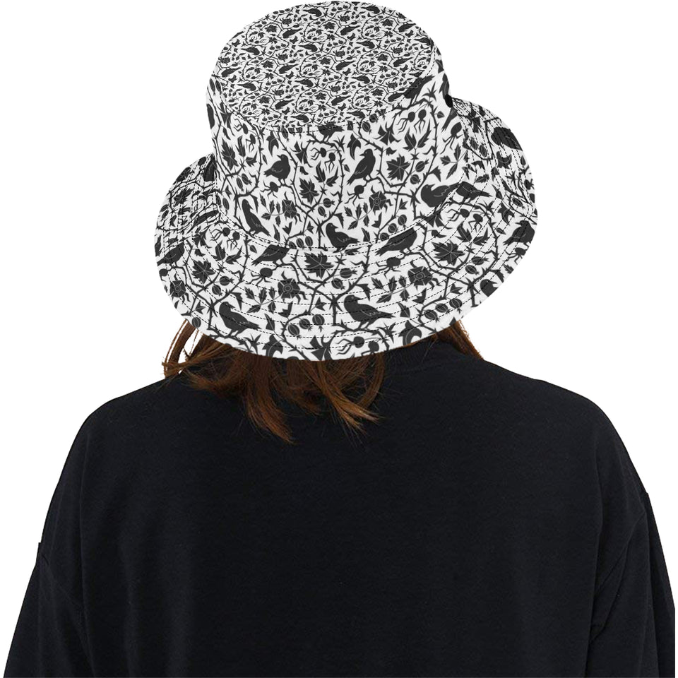 Crow dark floral pattern Unisex Bucket Hat
