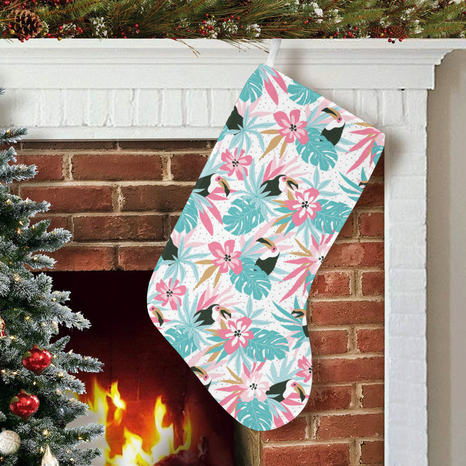 Toucan tropical flower leave pattern Christmas Stocking
